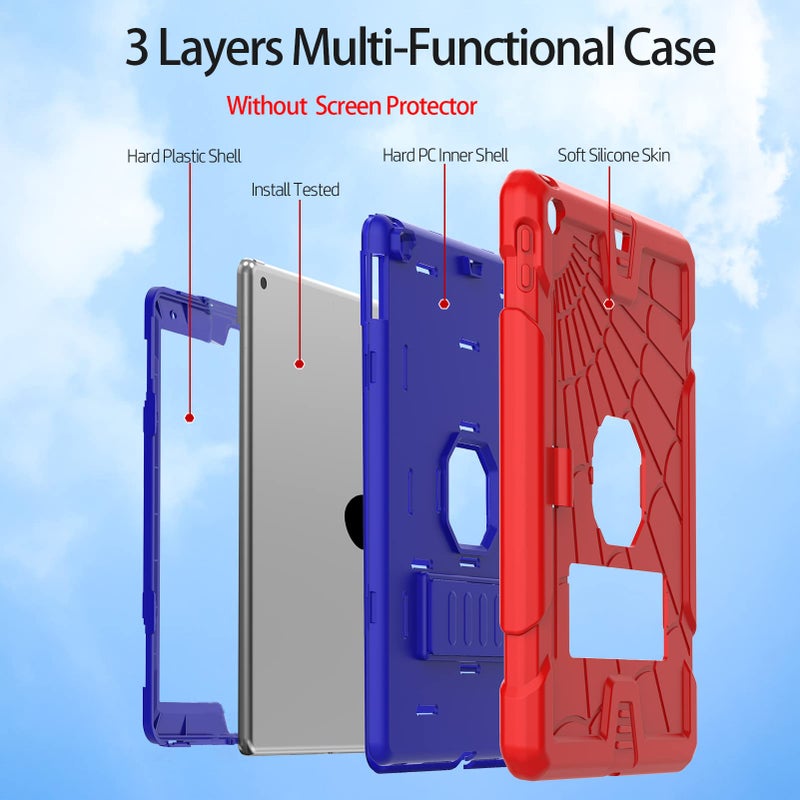 Sibeitu iPad 9th Generation Case with Stand & Pencil Holder, Kids Protective iPad 10.2 Inch Cover 7th 8th 9th Gen 2019 2020 2021, Blue & Red Spider Web Cool Design for Boys Girls Anime Lovers. - Image 5