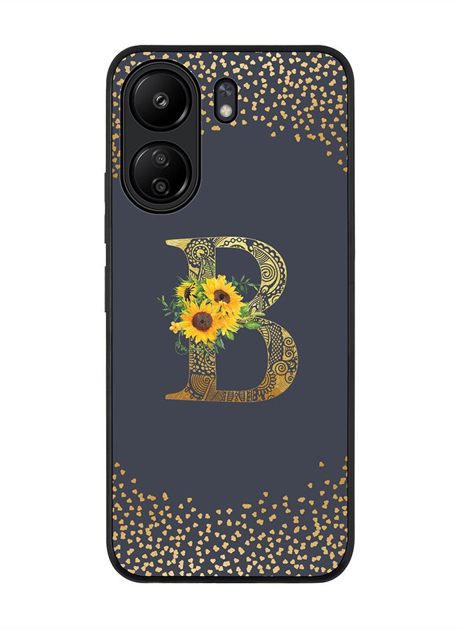 Stylizedd Rugged Black edge case for Xiaomi Poco C65, Slim fit Thin Cover- Custom Monogram Initial Letter Floral Pattern Alphabet-B  (Grey ) - Image 1