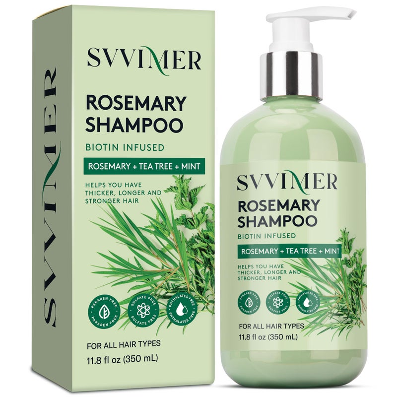 Svvimer Rosemary Hair Growth Shampoo: Thickening and Regrowth Formula for Men & Women - Rosemary Mint Strengthening Shampoo with Tea Tree Oil Biotin - For Thinning Hair and Hair Loss 11.8 fl.oz - Image 1