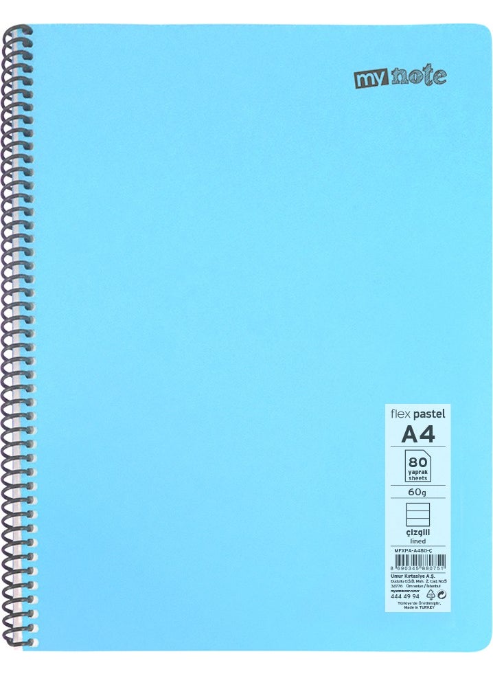 Mynote Flex Pastel PP Cover A4 80 Sheets 4 Notebook Set - 2 Squared; 2 Stripes  - Image 2