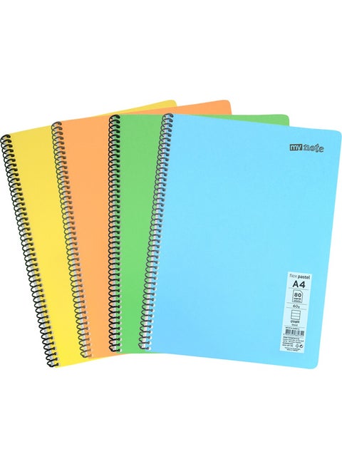 Flex Pastel PP Cover A4 80 Sheets 4 Notebook Set - 2 Squared; 2 Stripes