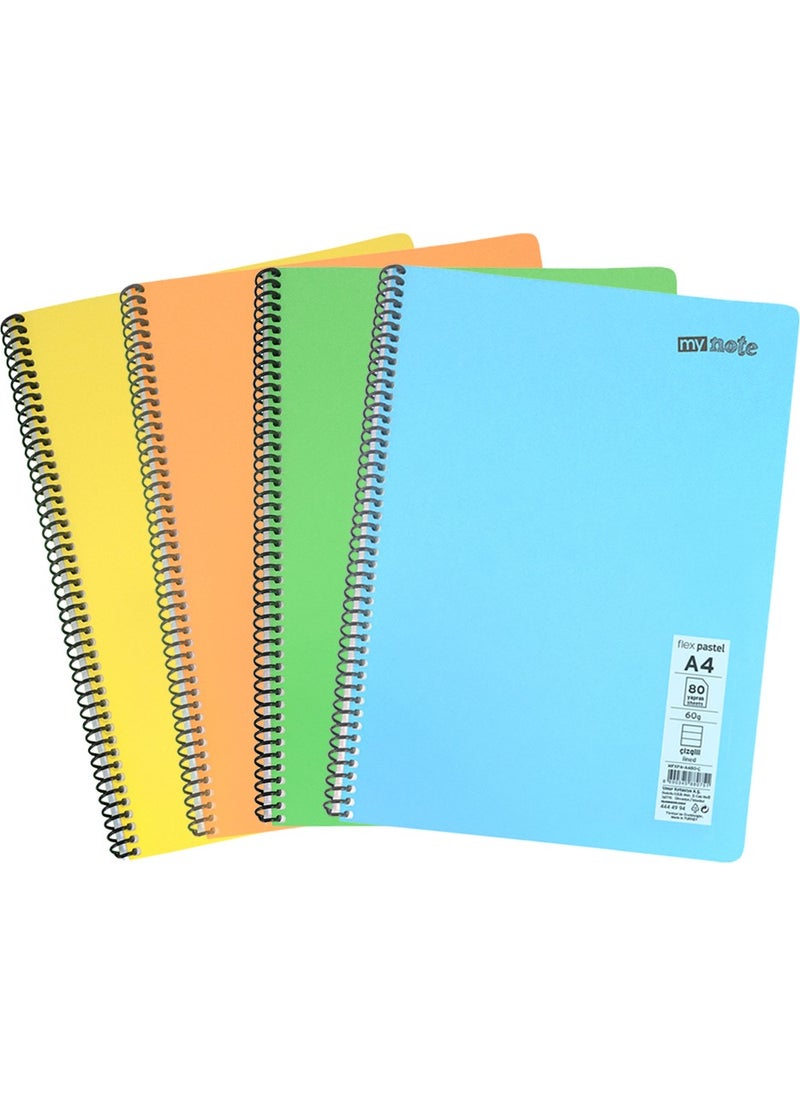 Mynote Flex Pastel PP Cover A4 80 Sheets 4 Notebook Set - 2 Squared; 2 Stripes  - Image 1
