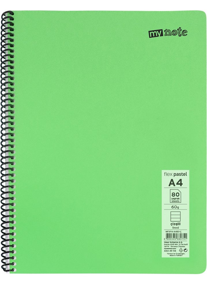 Mynote Flex Pastel PP Cover A4 80 Sheets 4 Notebook Set - 2 Squared; 2 Stripes  - Image 5