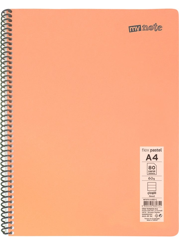Mynote Flex Pastel PP Cover A4 80 Sheets 4 Notebook Set - 2 Squared; 2 Stripes  - Image 4
