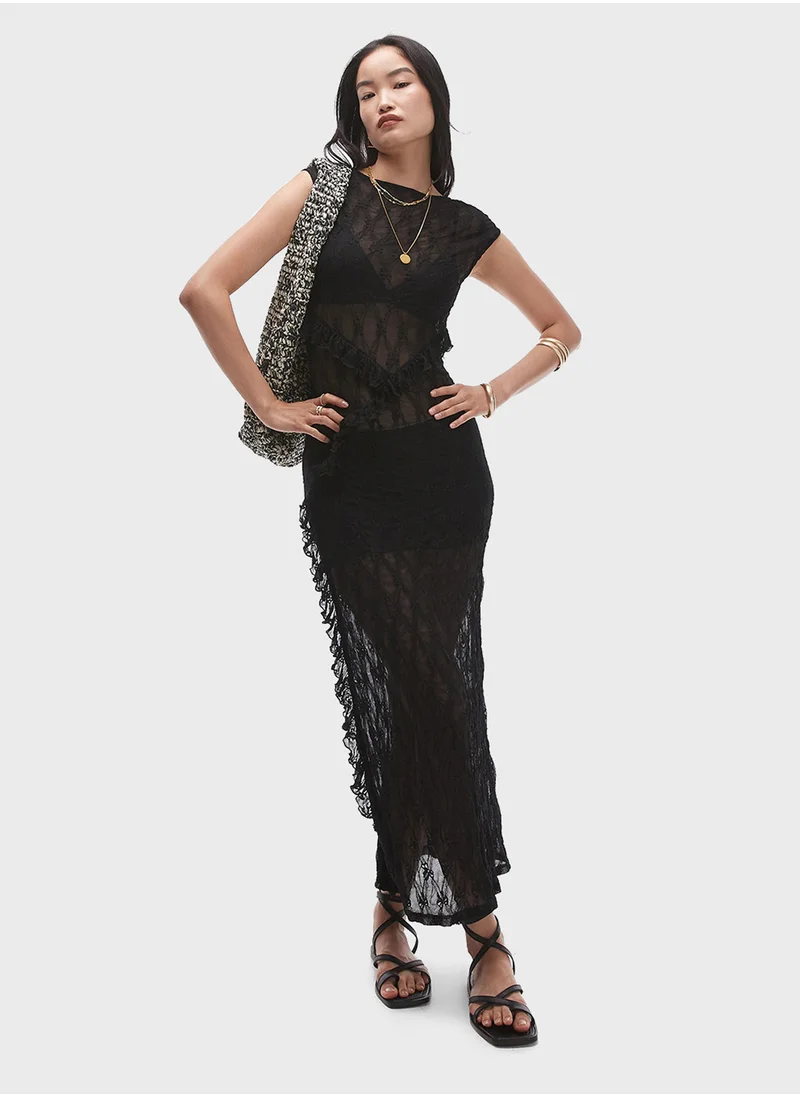 توب شوب V-Neck Mesh Tiered Dress