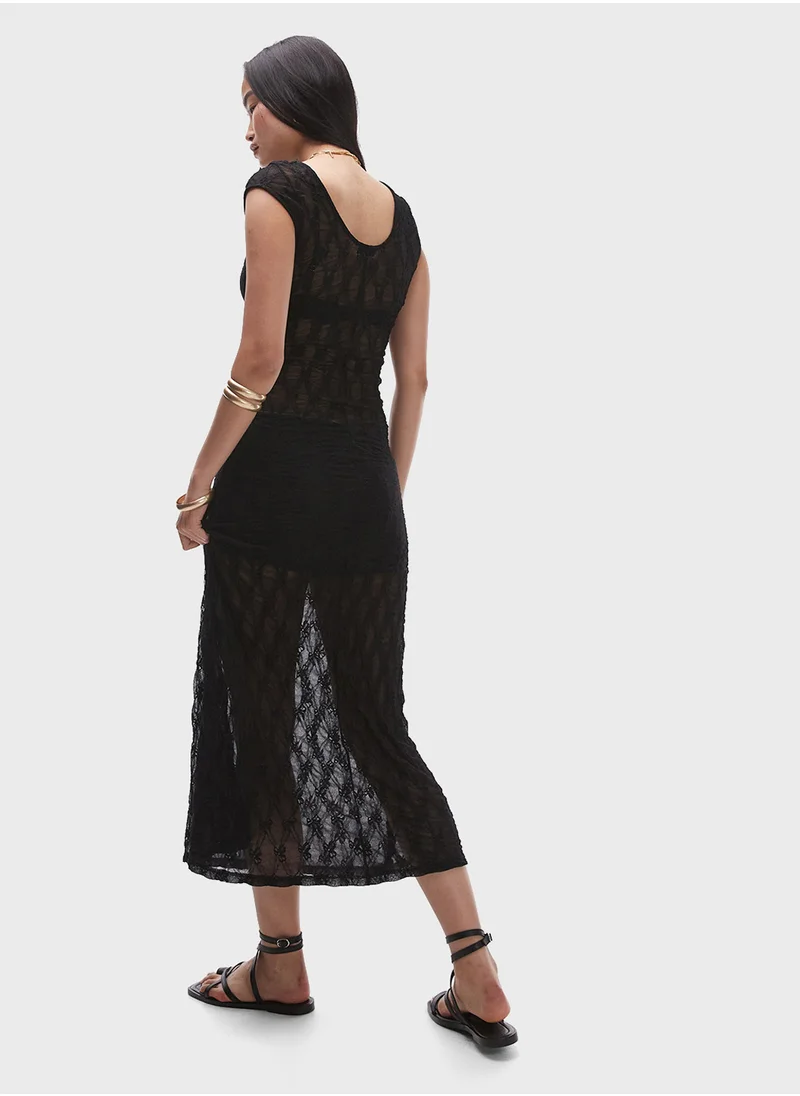 توب شوب V-Neck Mesh Tiered Dress