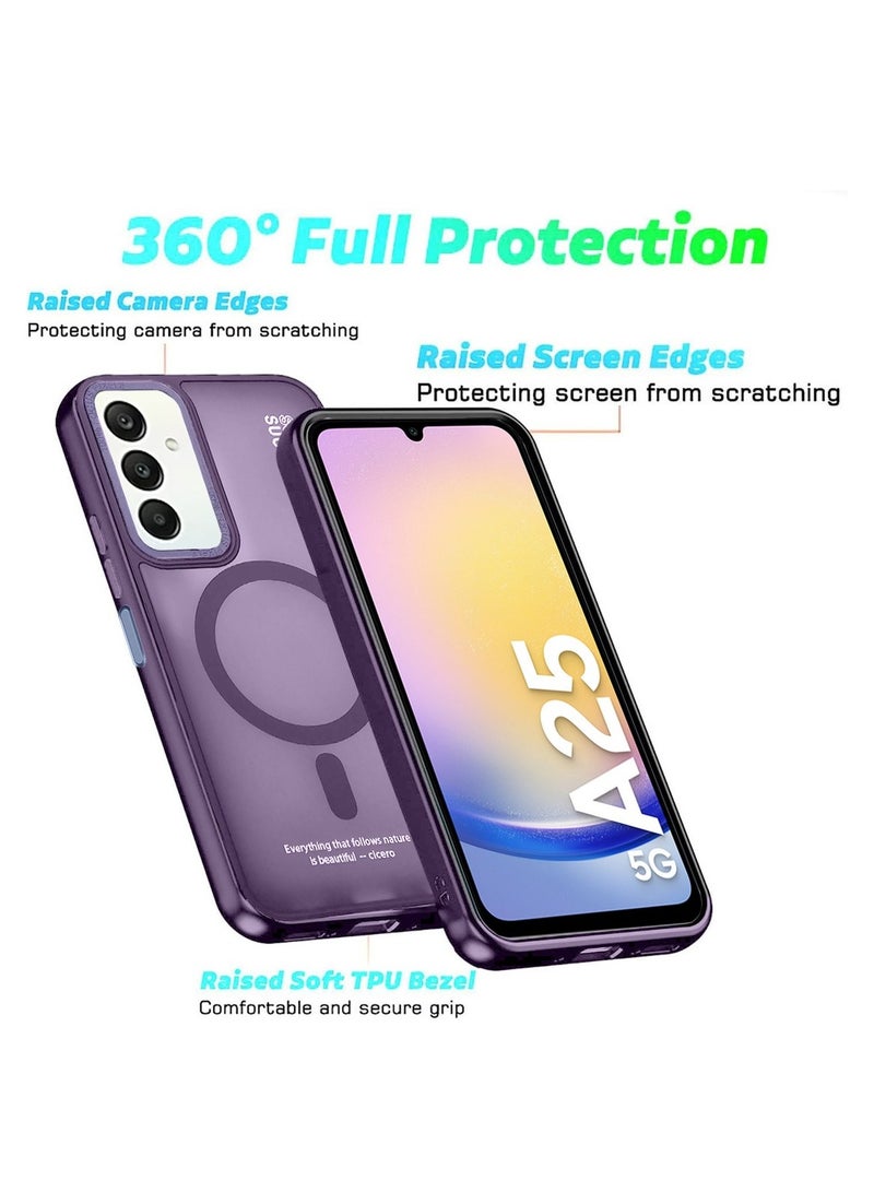 Techie غطاء خلفي شفاف مغناطيسي ماغسيف مع واقي عدسة كاميرا مرتفع لهاتف سامسونج جالاكسي A25 - بنفسجي غير لامع - Image 4