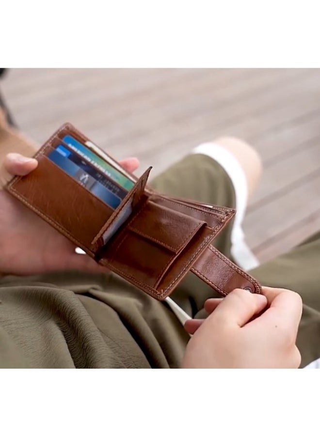 Men's Retro Crazy Horse Leather Wallet - Snap Closure, Multi-Card Slots, Dual Photo Holders & Short Bi-Fold Design  - Image 3