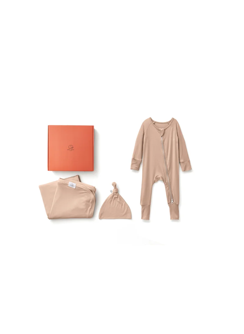 Anvi Baby Bamboo Swaddle and Sleep Suit Newborn Gift Set Mocha