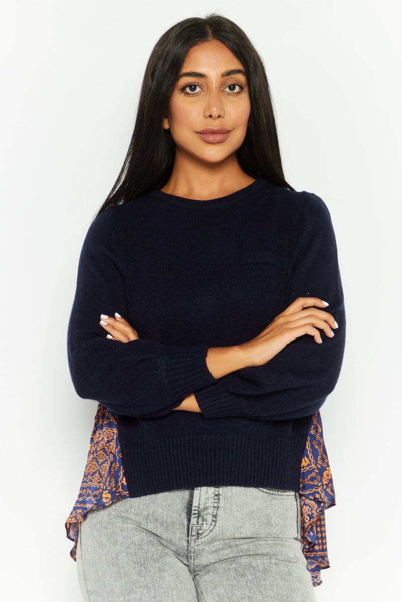 ONLY بلوزة نسائية بأكمام طويلة وياقة دائرية، طباعة شاملة، مجموعة بحرية - Image 1