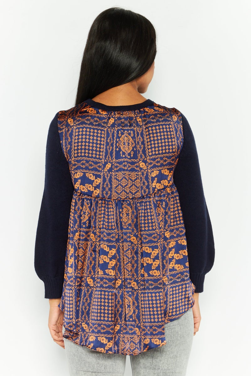 ONLY بلوزة نسائية بأكمام طويلة وياقة دائرية، طباعة شاملة، مجموعة بحرية - Image 4