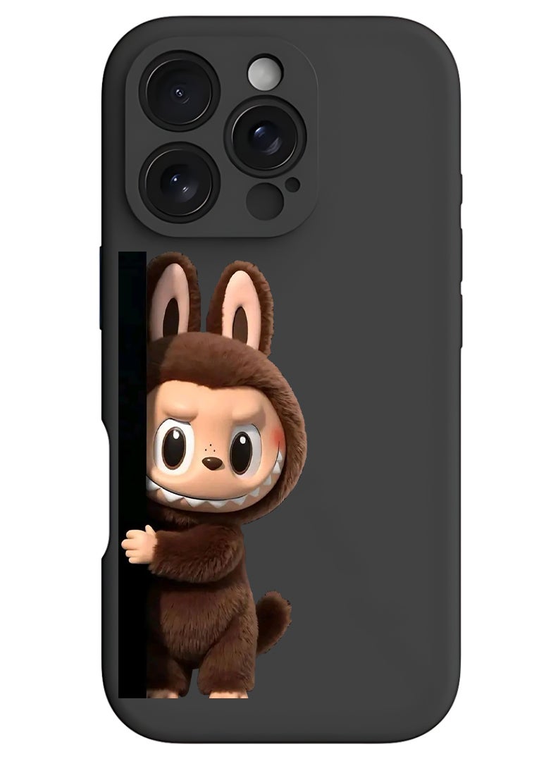 Theodor Protective Slim Fit Case Liquid Silicone Cover with Full Body Protection Anti-Scratch Shockproof Case For Apple iPhone 16 Pro Max (Black) Labubu (10) - Image 1