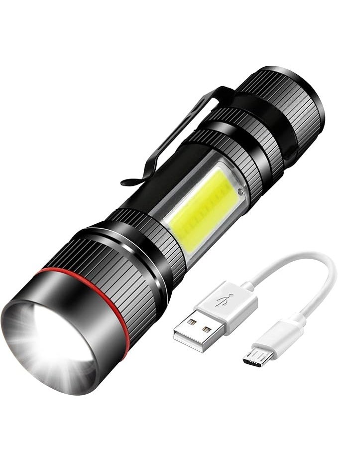 USB Rechargeable Battery Small LED Torches Zoomable Hand Light and COB Battery Operated Tactical Torch Extremely Bright with Magnet and Clip for Camping Hiking Emergencies Walking - Image 1