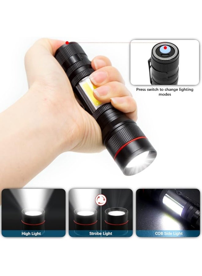 USB Rechargeable Battery Small LED Torches Zoomable Hand Light and COB Battery Operated Tactical Torch Extremely Bright with Magnet and Clip for Camping Hiking Emergencies Walking - Image 3
