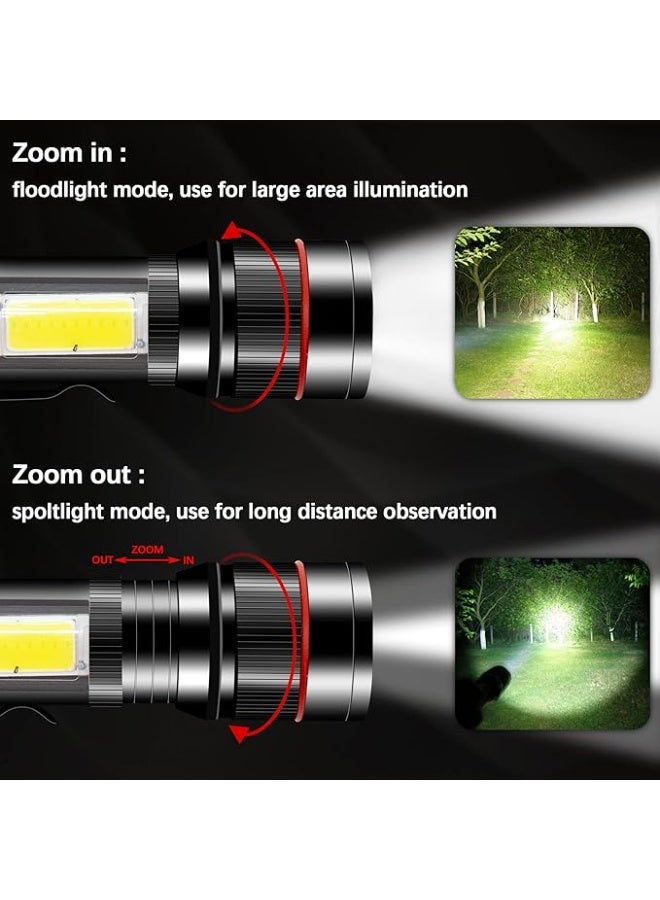 USB Rechargeable Battery Small LED Torches Zoomable Hand Light and COB Battery Operated Tactical Torch Extremely Bright with Magnet and Clip for Camping Hiking Emergencies Walking - Image 4