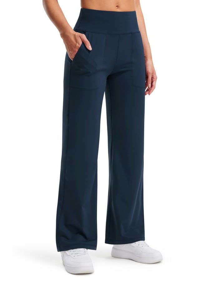 Libin Yoga Pants Women Wide Leg Pants 29"/31" High Waist Comfy Stretch Casual Loose Track Sweatpants Women with Pockets, Dark Navy, L - Image 1