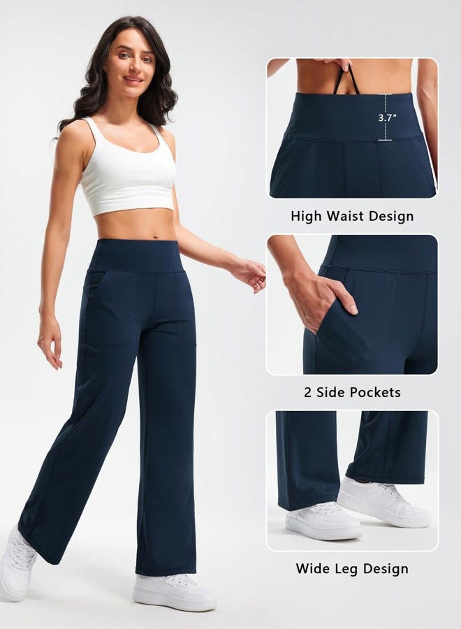 Libin Yoga Pants Women Wide Leg Pants 29"/31" High Waist Comfy Stretch Casual Loose Track Sweatpants Women with Pockets, Dark Navy, L - Image 3