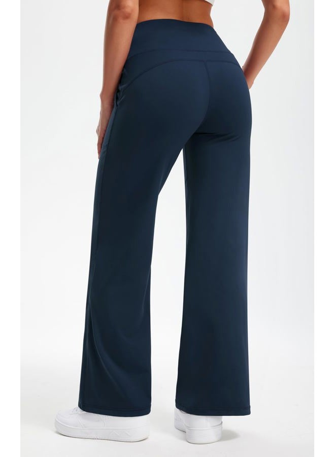 Libin Yoga Pants Women Wide Leg Pants 29"/31" High Waist Comfy Stretch Casual Loose Track Sweatpants Women with Pockets, Dark Navy, L - Image 2