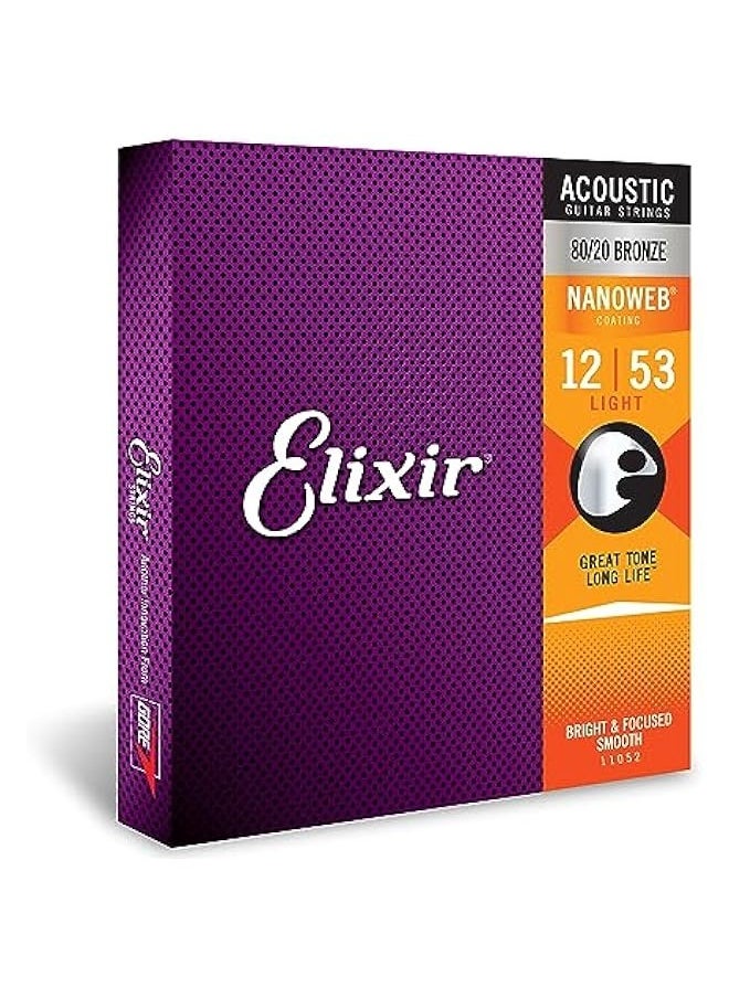 ELIXIR - Strings, Acoustic Guitar Strings, 80/20 Bronze with NANOWEB Coating, Longest-Lasting Bright and Focused Tone with Comfortable Feel, 6 String Set, Light 12-53 - Image 1