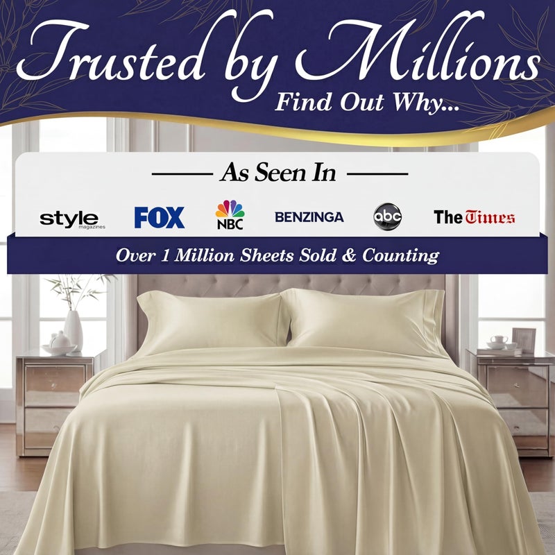 DECOLURE 100% Viscose Derived from Bamboo Sheets Queen Size - Luxury 4 Pc Naturally Cooling Sheets, Ultra Soft Bed Set - Deep 17" Pockets, Durable Double Stitching, Oeko Tex Standard (Creme) - Image 4