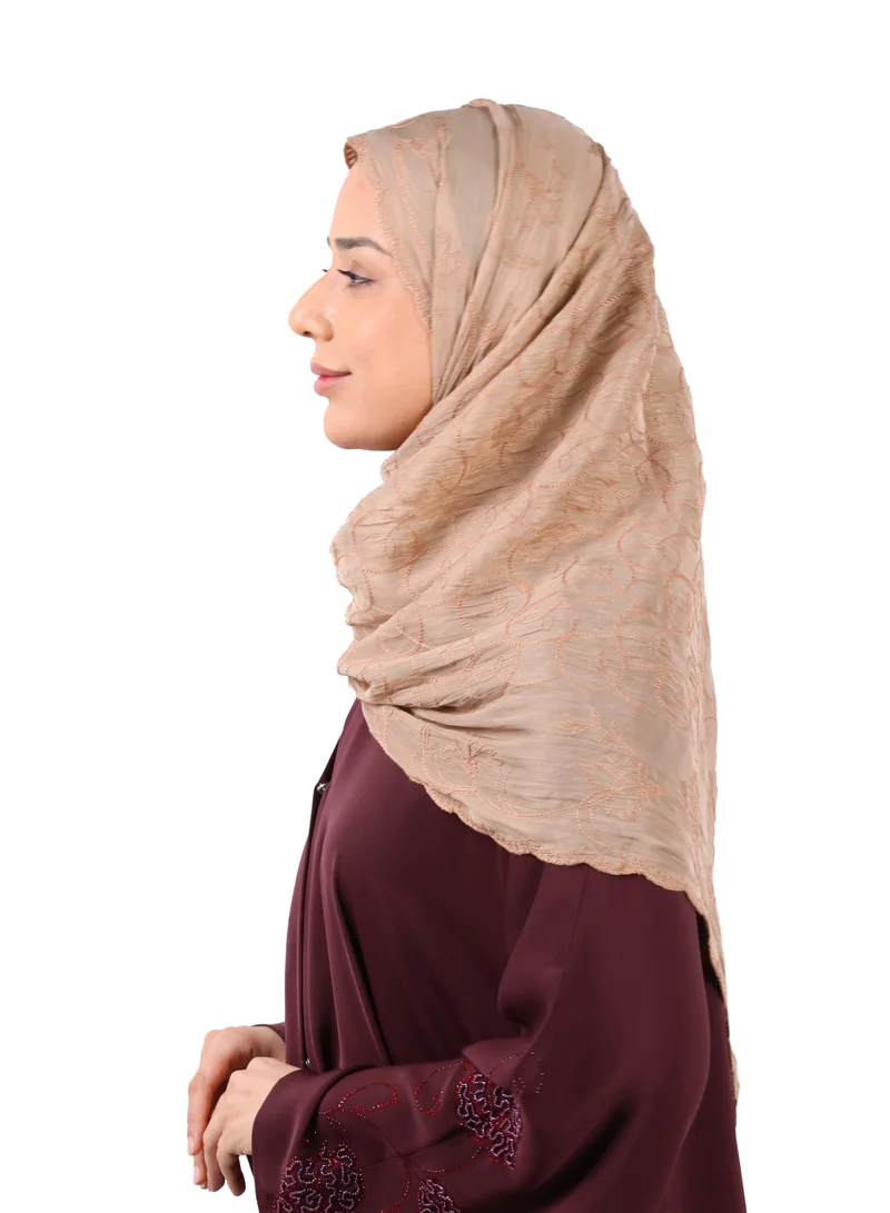 Jameela  Premium Circle Motif Organza Scarf (Camel Brown) for Women | Best Price UAE
