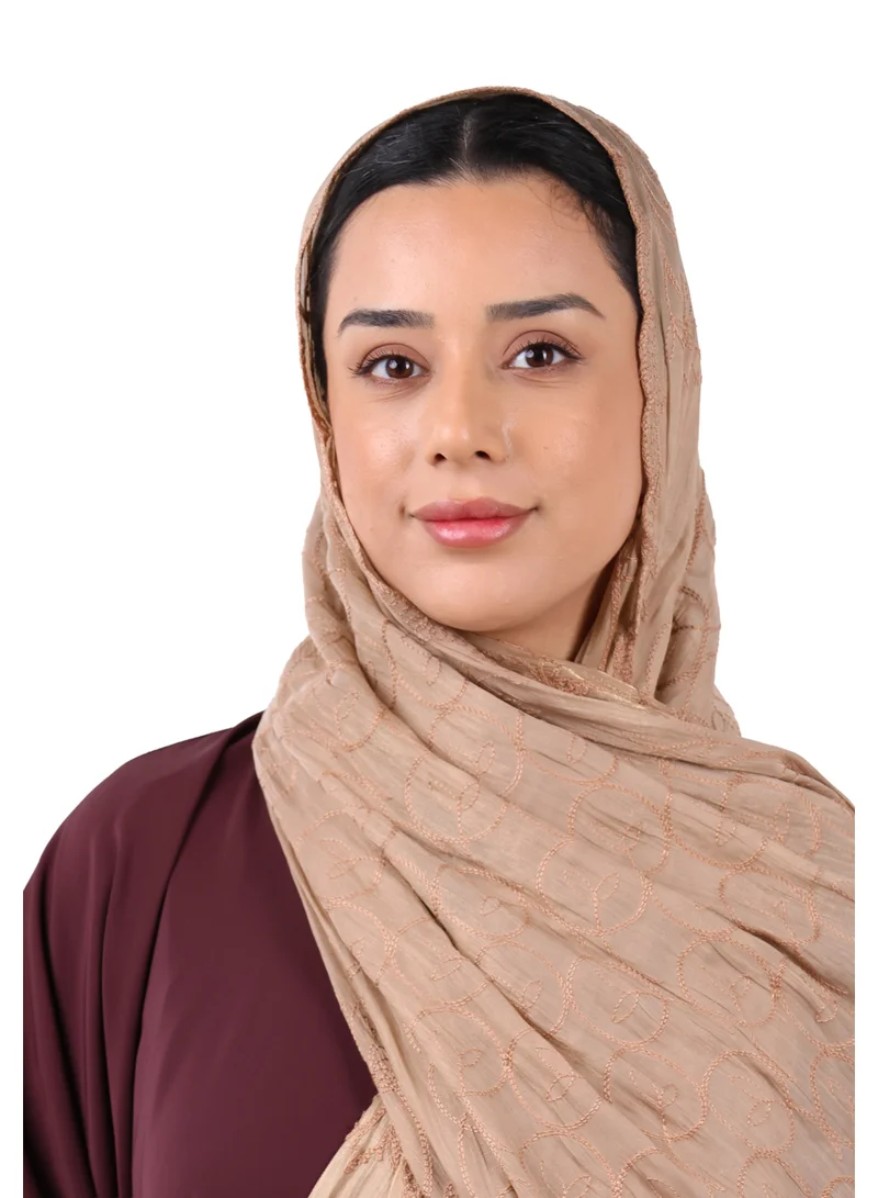 Jameela  Premium Circle Motif Organza Scarf (Camel Brown) for Women | Best Price UAE