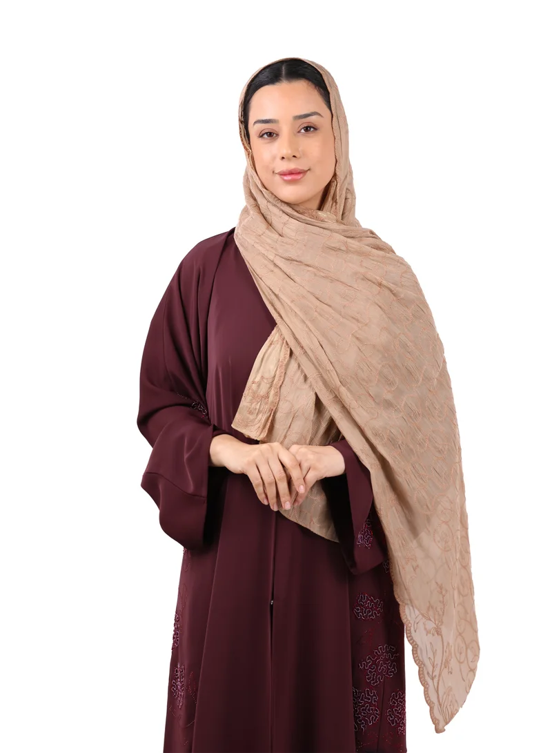 Jameela  Premium Circle Motif Organza Scarf (Camel Brown) for Women | Best Price UAE
