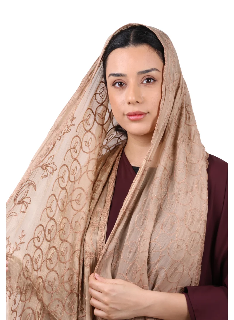 Jameela  Premium Circle Motif Organza Scarf (Camel Brown) for Women | Best Price UAE