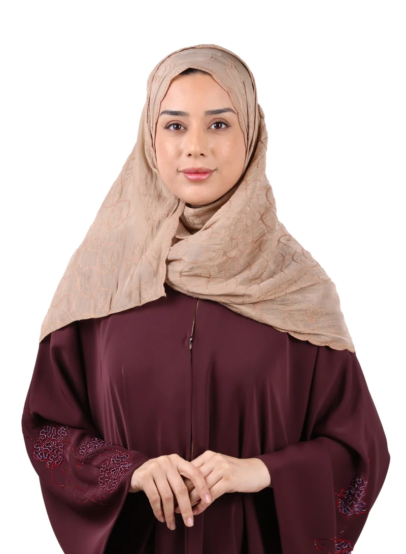 Premium Circle Motif Organza Scarf (Camel Brown)