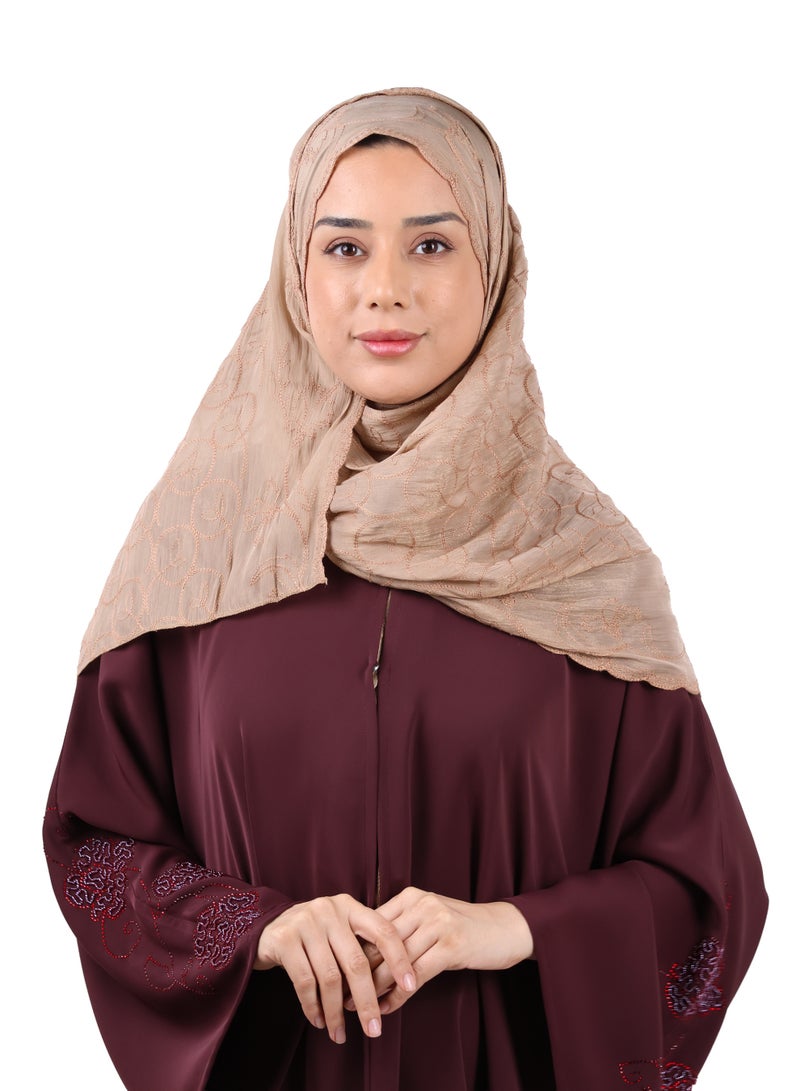 جميلة وشاح أورغانزا فاخر بنقشة دوائر - بني جملي - Image 1