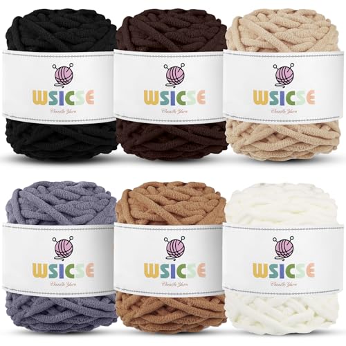 WSICSE Chenille Fluffy Yarn, Thick Chunky Blanket Yarn for Crocheting Plush Soft for Knitting Blanket DIY Gifts, 6 Pack 100g Each 3.5 oz 55 Yards(Brown Series) - Image 1