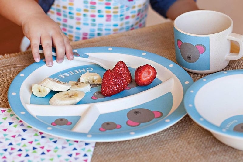 SXDHK New Mulitcolor Printed Bamboo Fibre Round Mix Design 5 Piece Dinner Wears Set for Kids Multicolor - Image 2