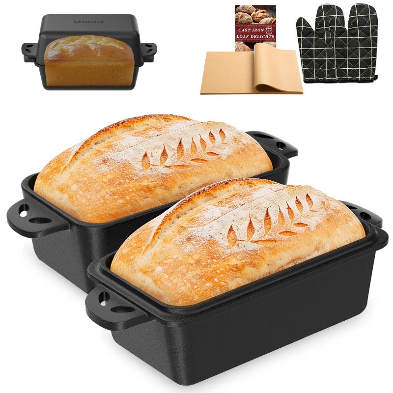 EAOENLS 9Ã—5 Inch Cast Iron Loaf Pan with Lid, 2-in-1 Bread Baking Pans for Homemade Bread, Pre-Seasoned | Even Heat Distribution, 2 Piece Set - Image 1