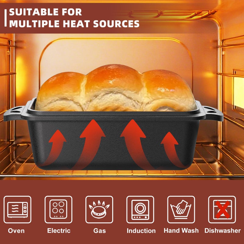 EAOENLS 9Ã—5 Inch Cast Iron Loaf Pan with Lid, 2-in-1 Bread Baking Pans for Homemade Bread, Pre-Seasoned | Even Heat Distribution, 2 Piece Set - Image 5