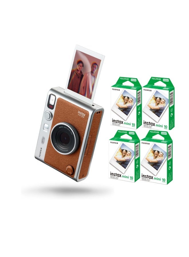 Instax Mini Evo Hybrid Instant Camera – Brown + 40 Sheets | Digital & Instant Film Camera with LCD Screen & Bluetooth - Image 1