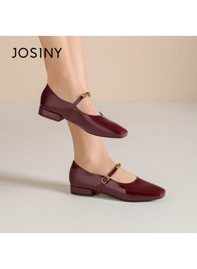 Josiny Star Style Spring Summer Red Retro Hepburn Style Single Shoes Shallow Mouth French Mary Janes Deep Red Size 40 - Image 4