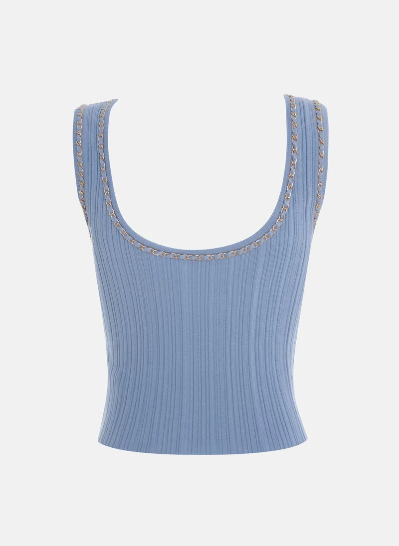 Lichi Ribbed jersey T-shirt with chain decor
