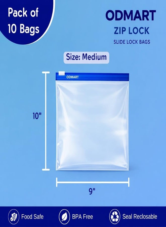ODMART Reusable Zip Lock Storage Bags 9 x 10 Inch Pack of 10 | Transparent Zipper Kitchen Organizer Pouches | Multipurpose LDPE Storage Bags for Fridge, Food Items, Vegetables & Household Storage - Image 3