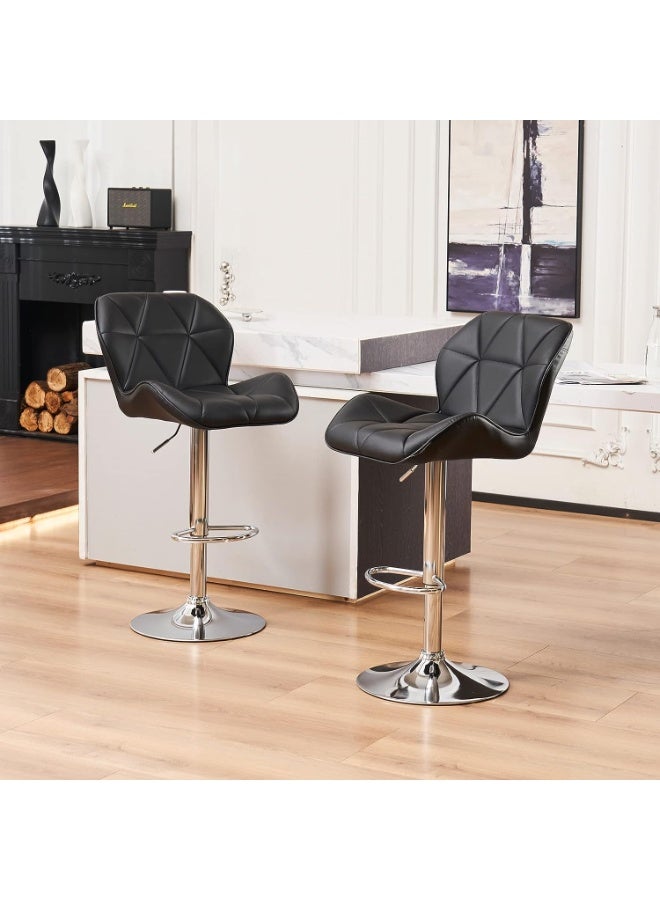 مقاعد بار ارتفاعها قابل للتعديل، مقعد بار مبطن من جلد البولي يوريثان مع ظهر ومسند للقدمين، كرسي دوار عالي الارتفاع للمطبخ وتناول الطعام (أسود) - Image 3