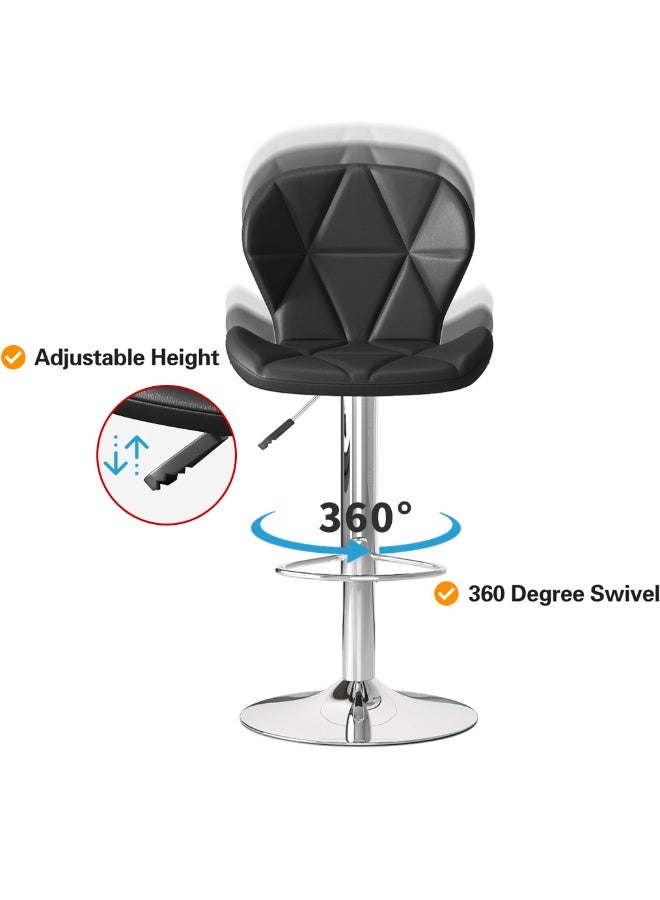مقاعد بار ارتفاعها قابل للتعديل، مقعد بار مبطن من جلد البولي يوريثان مع ظهر ومسند للقدمين، كرسي دوار عالي الارتفاع للمطبخ وتناول الطعام (أسود) - Image 5