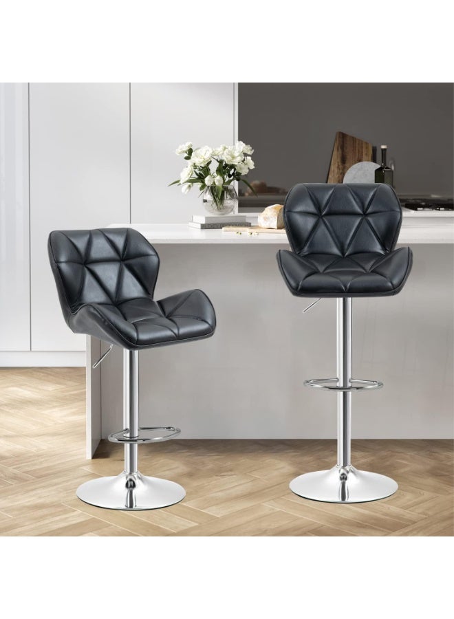 مقاعد بار ارتفاعها قابل للتعديل، مقعد بار مبطن من جلد البولي يوريثان مع ظهر ومسند للقدمين، كرسي دوار عالي الارتفاع للمطبخ وتناول الطعام (أسود) - Image 4