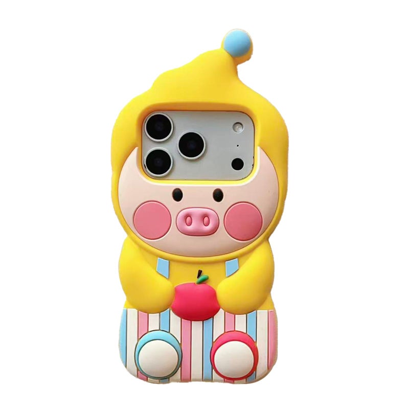 QoKcoahn Case Compatible with iPhone 17 Pro MaxCute 3D Kawaii Funny Cartoon Overalls Pig Cover Soft Silicone Gel Drop Protector for Women Girls - Image 2