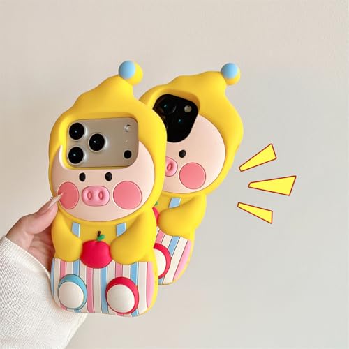 QoKcoahn Case Compatible with iPhone 17 Pro MaxCute 3D Kawaii Funny Cartoon Overalls Pig Cover Soft Silicone Gel Drop Protector for Women Girls - Image 3