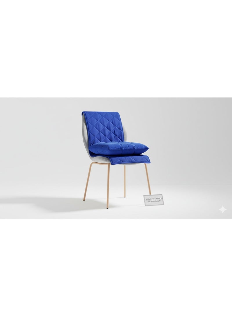 Chair Seat Cushion 45x45 cm Velvet Quilted Padded Chair Pad Soft Comfortable Dining Office Seat Cushion Blue - Image 2