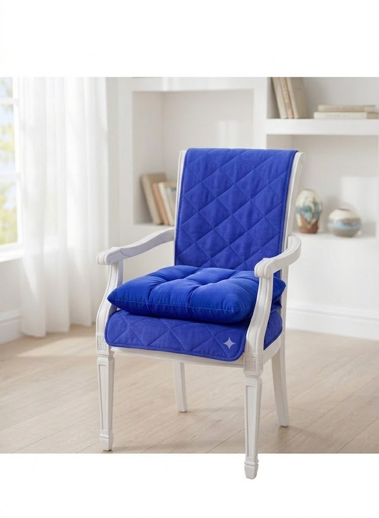 Chair Seat Cushion 45x45 cm Velvet Quilted Padded Chair Pad Soft Comfortable Dining Office Seat Cushion Blue - Image 1