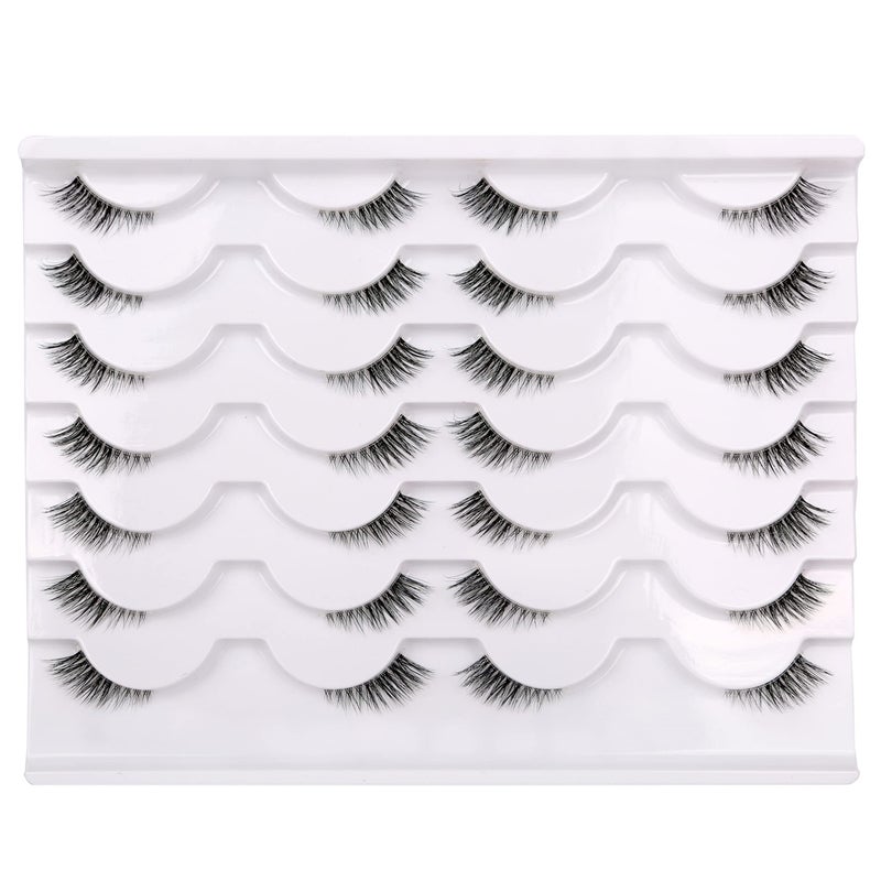 Pooplunch Half False Eyelashes with Clear Band Wispy Cat Eye Look Natural Short Small 3/4 Accent Lashes Faux Mink Fake Eyelash Strips 14 Pairs Pack - Image 1