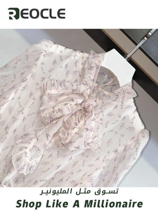 REOCLE Pink Vest and Pink Floral Skirt Two-piece Set Plus Size Women's Suit Two-piece Spring Temperament Fat Girl Slimming Floral Dress - Image 4