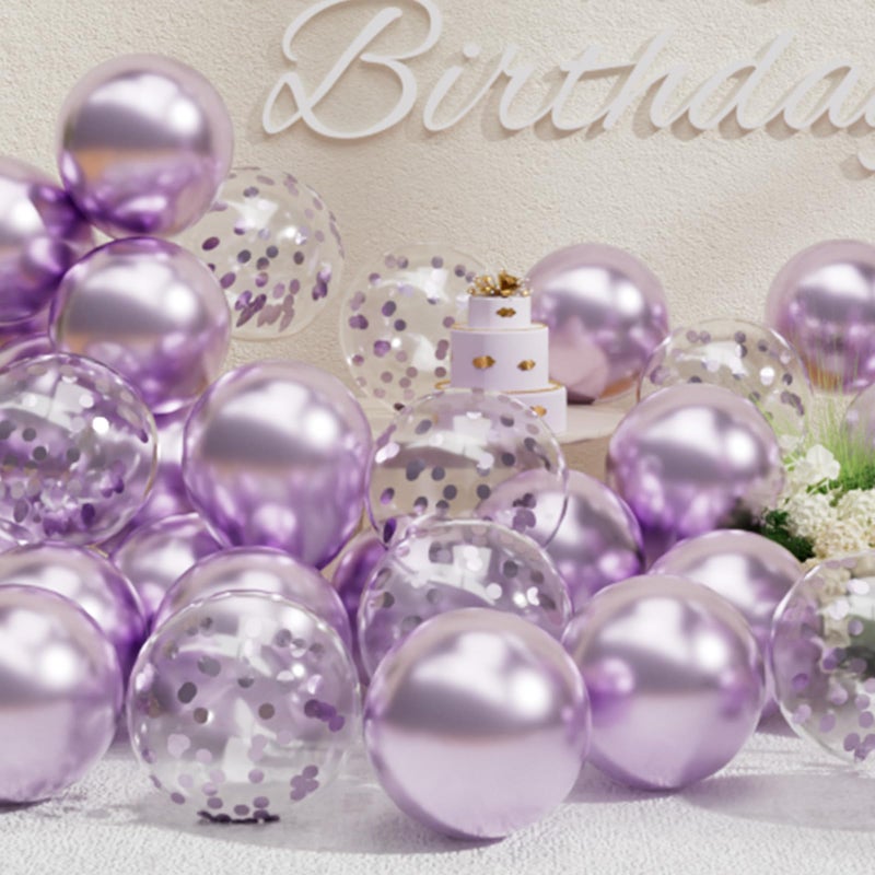 SUWEN Metallic Lavender Balloons and Confetti Balloons Set 47PCS Latex Helium Chrome Light Purple Balloon for Birthday Anniversary Party Decorations - Image 2