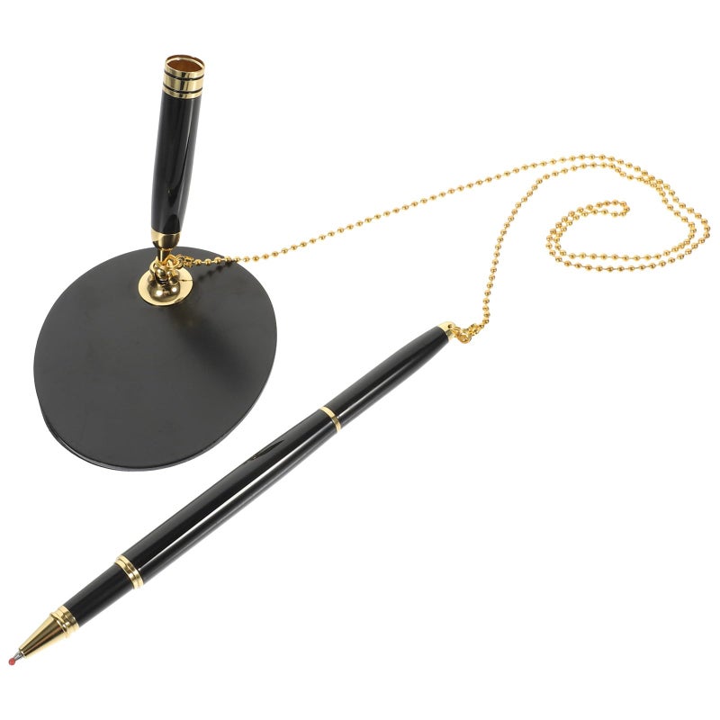 Weighted Base Signature Pen With Chain Gold Accessories Black Desk Writing Pen For Office Bank Table - Image 2