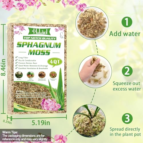 Halatool 4QT Premium Sphagnum Moss for Indoor Plants, Orchid Moss Potting Mix - Natural Sphagnum Moss for Succulents, Carnivorous(Sarracenia), Monstera, Terrarium Substrate & Reptile Habitats - Image 2